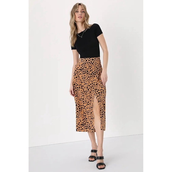 Lulu's Dresses & Skirts - Lulu's Tan Cheetah Animal Print Wrap Midi Skirt Women's Small Tie Bow Waist